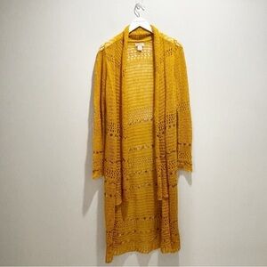 LUCKY BRAND Women’s Gold Orange Metallic Loose Knit Open Duster Cardigan Sz S